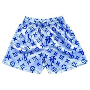 New Women's VS x LA Monogram Mesh Shorts (medium) (white and blue)
